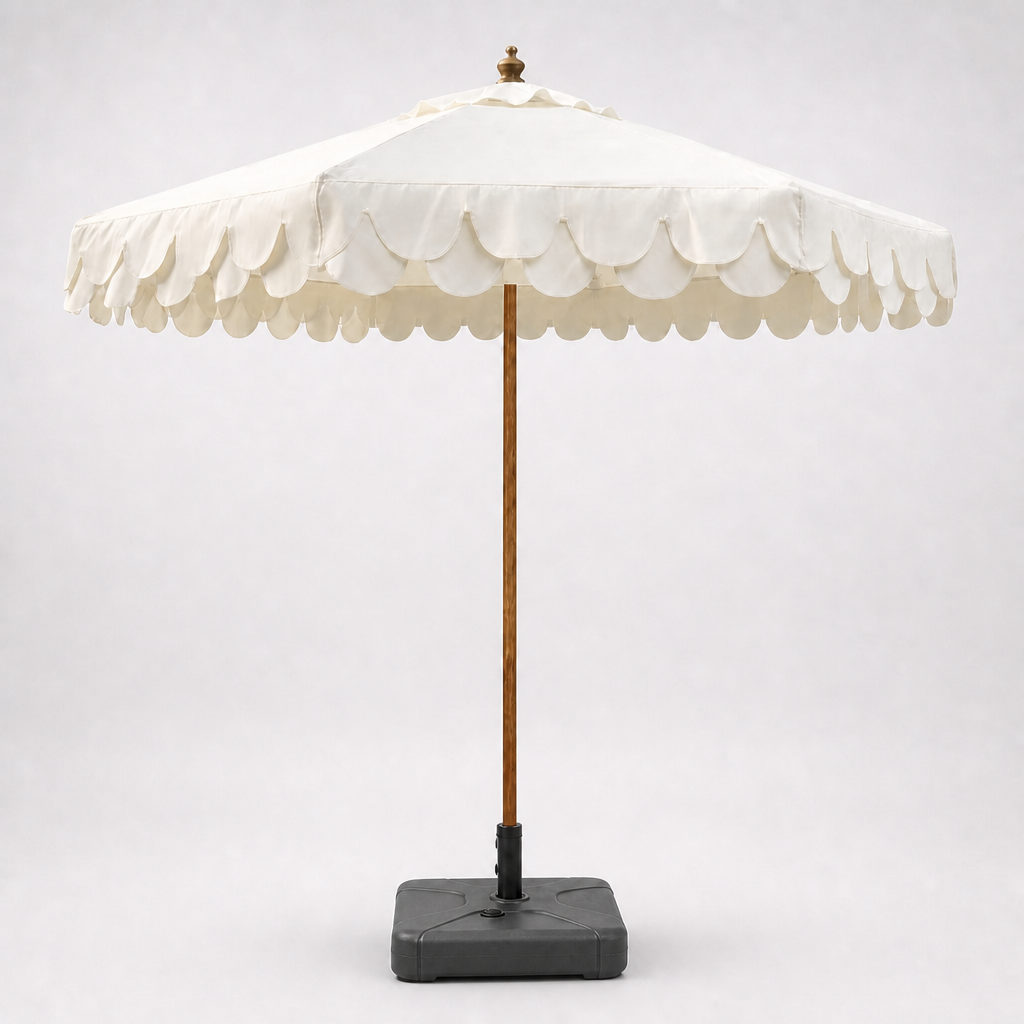 French Wave Umbrella with brown pole for hire